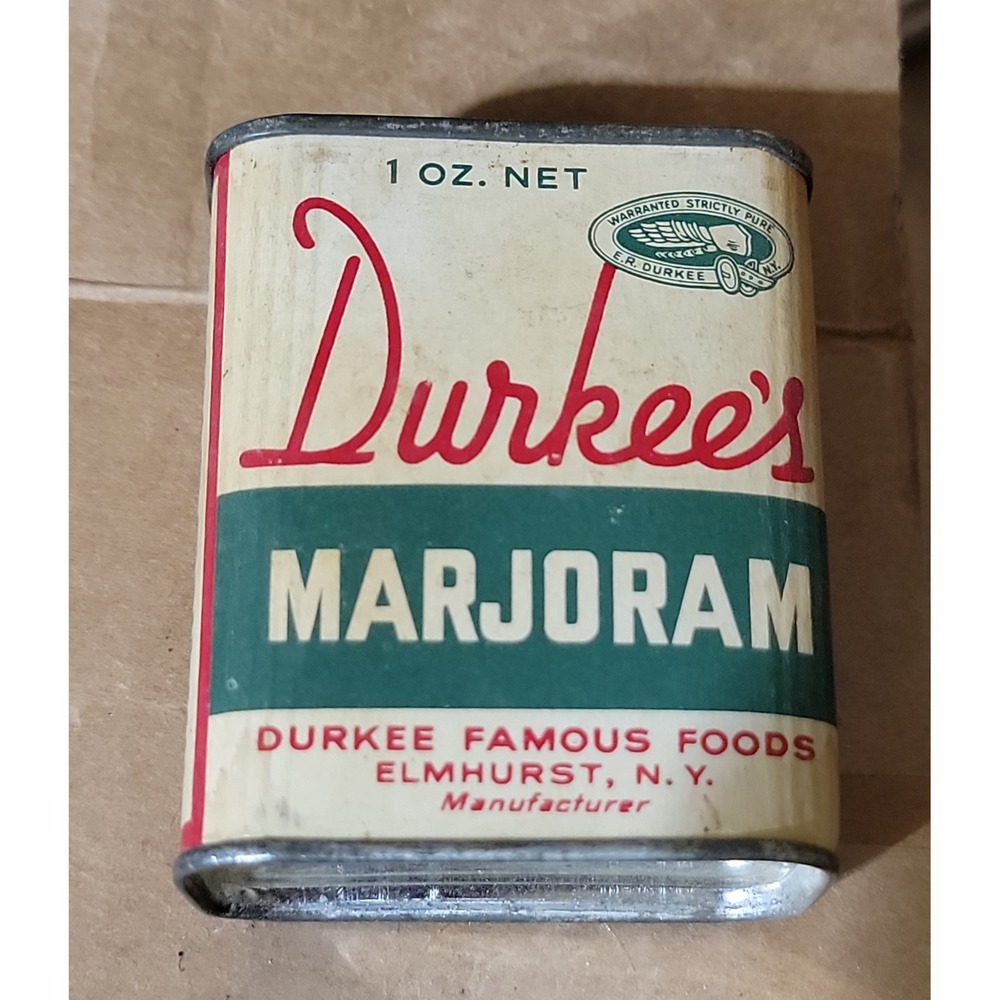 Vintage Durkee Famous Foods Marjoram Tin 1 Oz Net Collectible Kitchen Decor